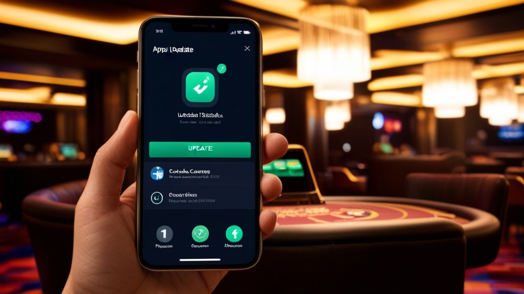 Telemóvel com ecrã de atualização e manutenção da aplicação num ambiente de casino