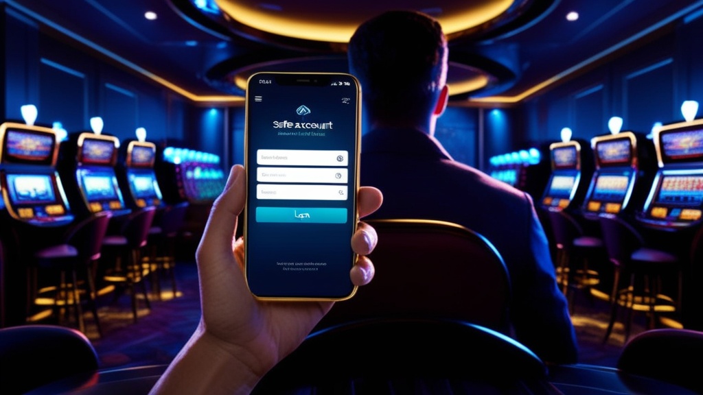 Pessoa a ver um ecrã de login seguro num ambiente de casino escuro
