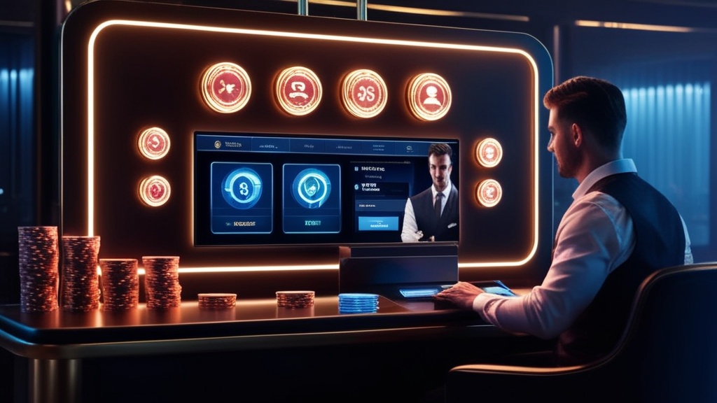 Interface de pagamentos com opções de depósito e levantamento num ambiente de casino